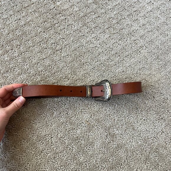 Aritzia Wilfred Free Western Belt Leather Belt Brown Silver Hardware XXS - Picture 1 of 5